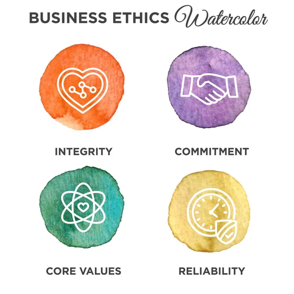 Business Ethics Icon Set Watercolor — Stock Vector