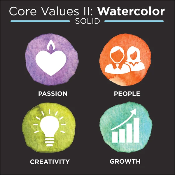 Bedrijf Core waarden overzicht pictogrammen voor Websites of Infographics — Stockvector