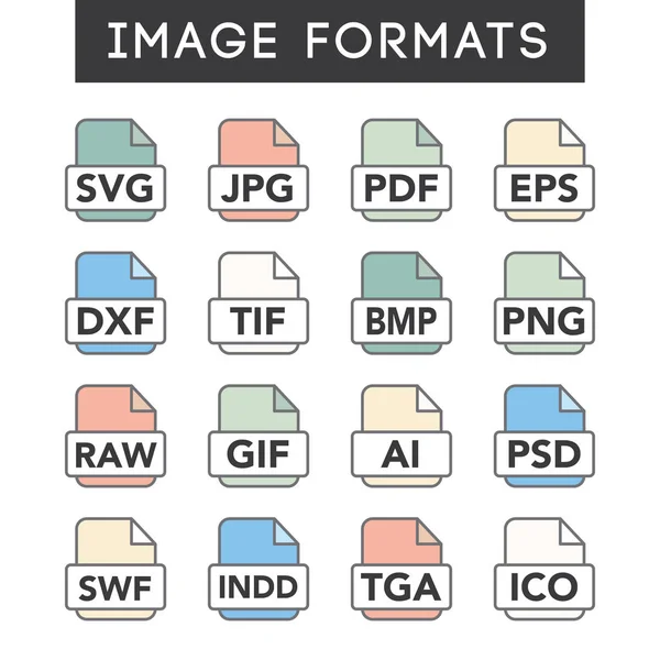 Ícones de formato de imagem - PNG, JPG, EPS, PDF, SVG — Vetor de Stock