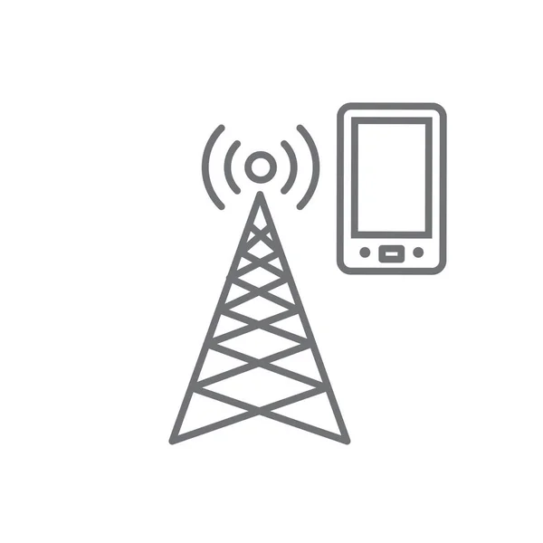 Ícone de torre de celular com emissão de ondas de transmissão de ping —  Vetores de Stock