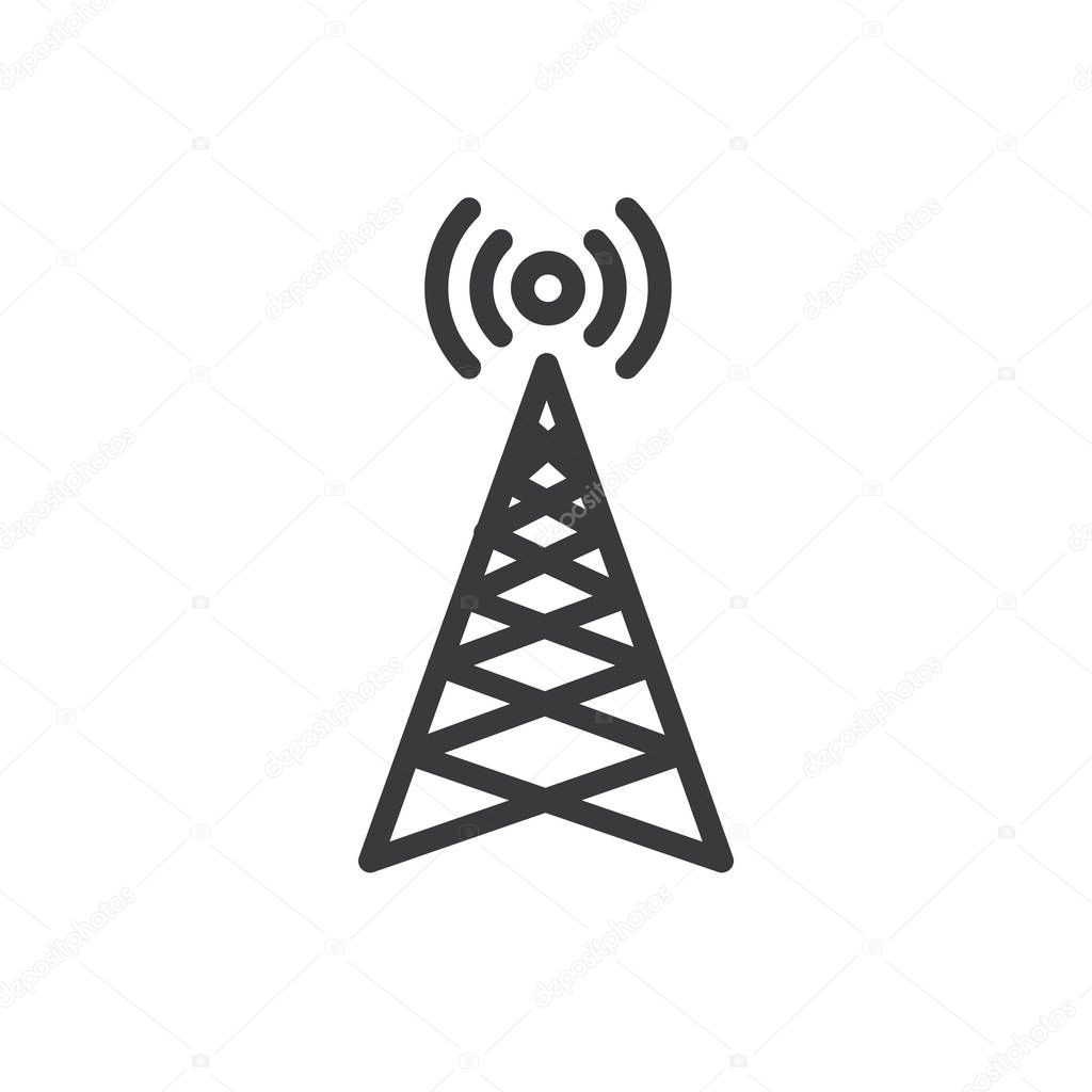 Cellphone tower icon with emitting pinging transmission waves