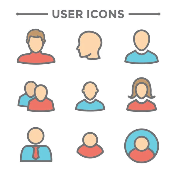 Conjunto de ícones de usuário com homem, mulher e várias pessoas —  Vetores de Stock