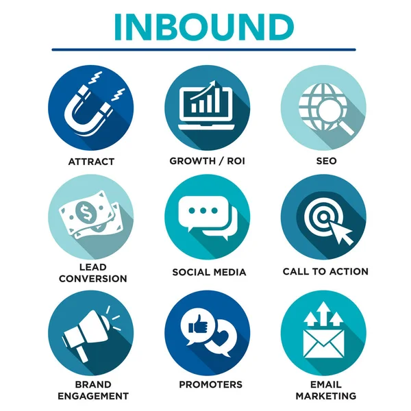 Inbound Marketing wektorowe ikony z Cta, wzrostu, Seo, itp — Wektor stockowy