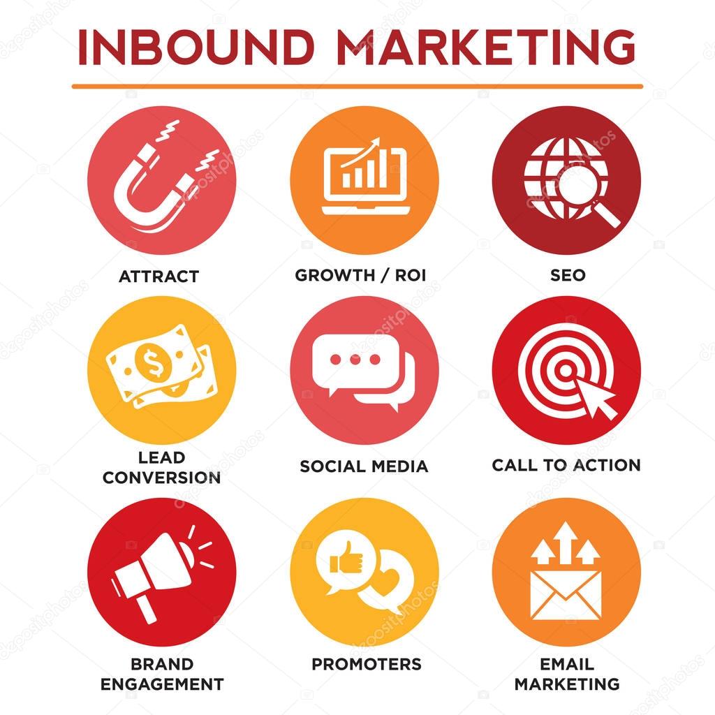 Inbound Marketing Vector Icons with CTA, Growth, SEO, etc