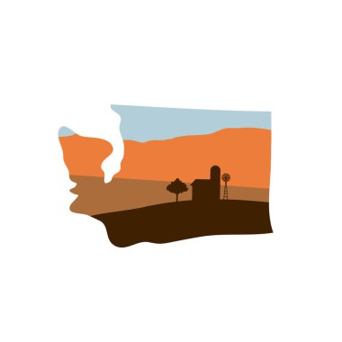 Washington Devlet şekli Çiftliği'nde Günbatımı w ile yel değirmeni, ahır, ve