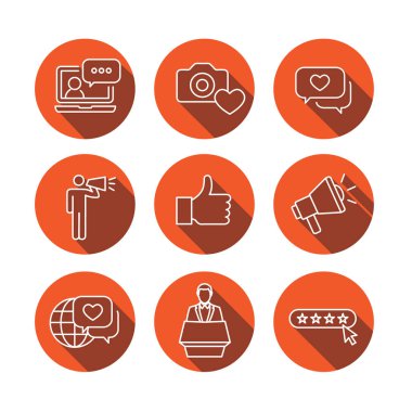 Marka elçisi ince çizgi anahat Icon Set megafon, yayılması ile