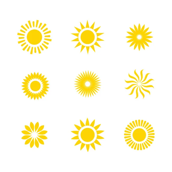 Basic or Normal Sun Icon Set w shining rays of sun — Stock Vector