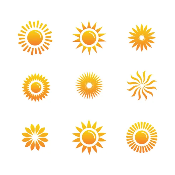 Set de iconos básicos o normales del sol w rayos brillantes de sol — Vector de stock