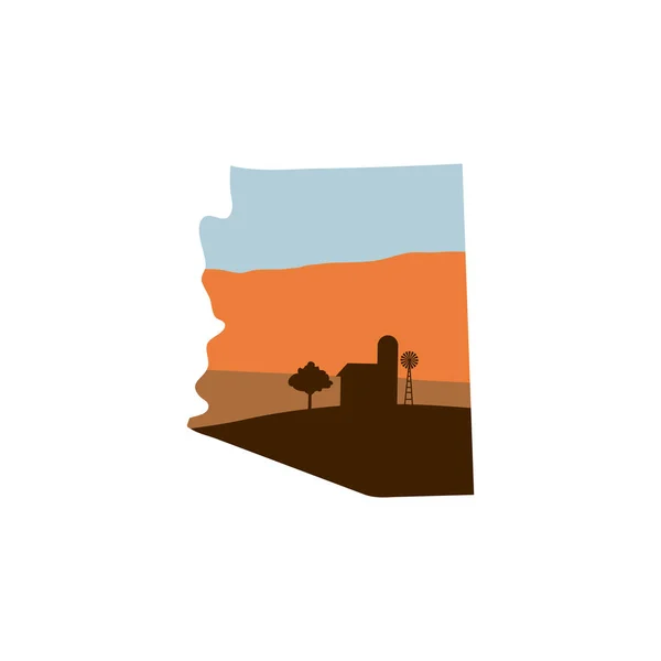 Штату Колорадо фігури з ферми в Sunset w вітряк, сарай і за — стоковий вектор