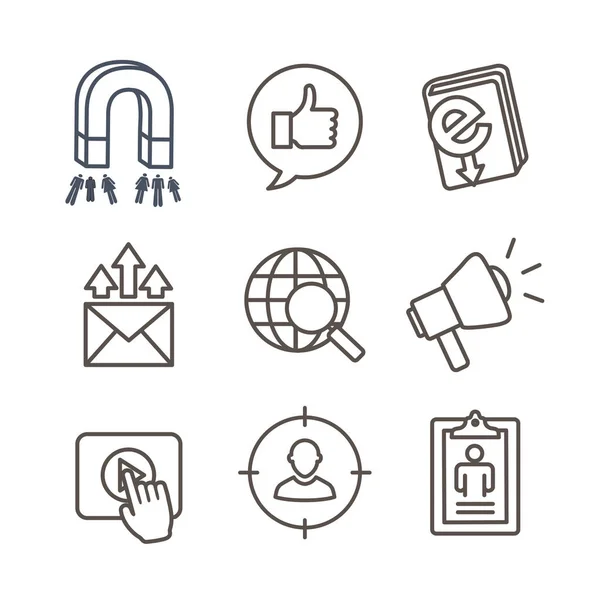 Inbound Marketing Icon Set w Magnet, Social, E-Mail und Promotio — Stockvektor