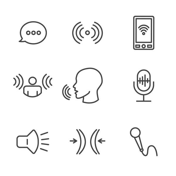Ikon Pengisian Suara & Rekaman Suara Ditata dengan Mikrofon, Pindai Suara - Stok Vektor