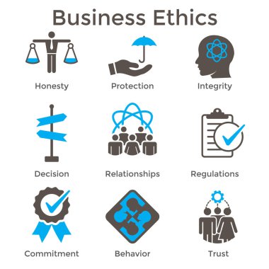 Business Ethics Solid Icon Set with Honesty, Integrity, Commitme clipart