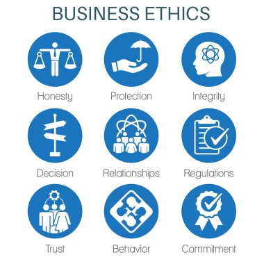 Business Ethics Solid Icon Set with Honesty, Integrity, Commitme clipart