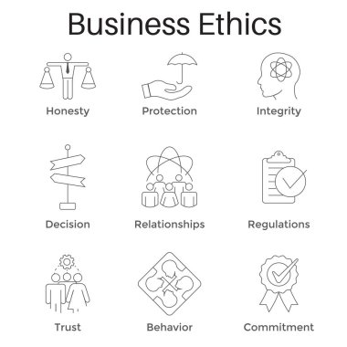 Business Ethics Outline Icon Set w Honesty, Integrity, Commitmen clipart