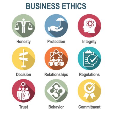 Business Ethics Solid Icon Set with Honesty, Integrity, Commitme clipart