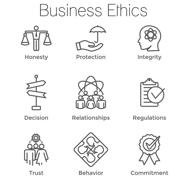 ビジネス倫理の概要アイコン セット w 正直、整合性、Commitmen — ストックベクタ
