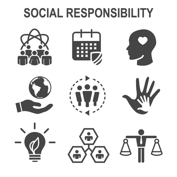 Responsabilità sociale Solid Icon Set w Onestà, integrità e col — Vettoriale Stock