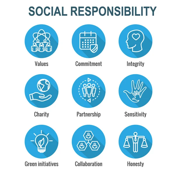 Icona del profilo di responsabilità sociale impostata con onestà, integrità , — Vettoriale Stock