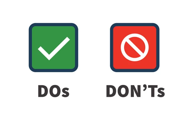 Do and Don 't or Good and Bad Icons with Positive and Negative Sy — стоковый вектор