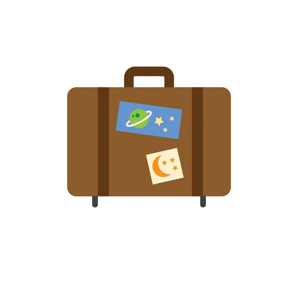Miejsce podróży ikona z walizka - turystyka do przestrzeni kosmicznej & Explo — Wektor stockowy