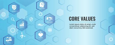 Çekirdek değerler anahat simgesini kişi ve işbirliği ile / düşünme 