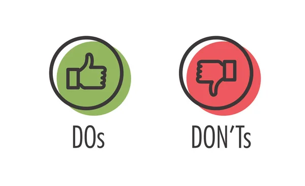 Do and Don 't or Like and Unlike Icons w Positive and Negative Sy — стоковый вектор