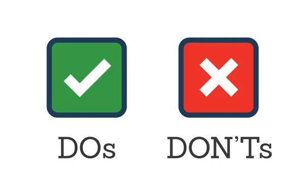 Hacer y no hacer o Iconos buenos y malos con positivo y negativo Sy — Archivo Imágenes Vectoriales