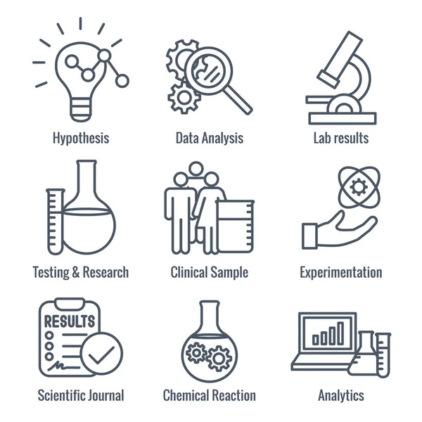 Conjunto de iconos de proceso científico con hipótesis, análisis, etc. — Archivo Imágenes Vectoriales