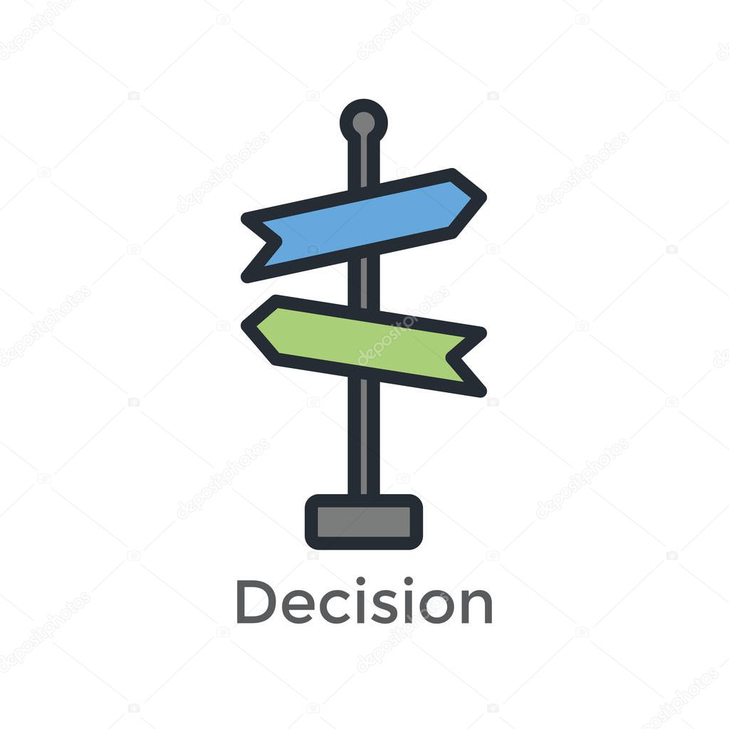 Arrow, directional way sign, with making a decision or choice icon vector