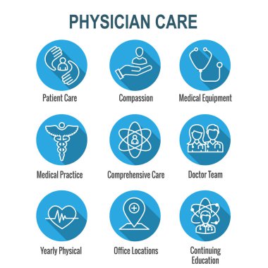 Physician Care Icon Set w medical, patient, and health care, etc clipart