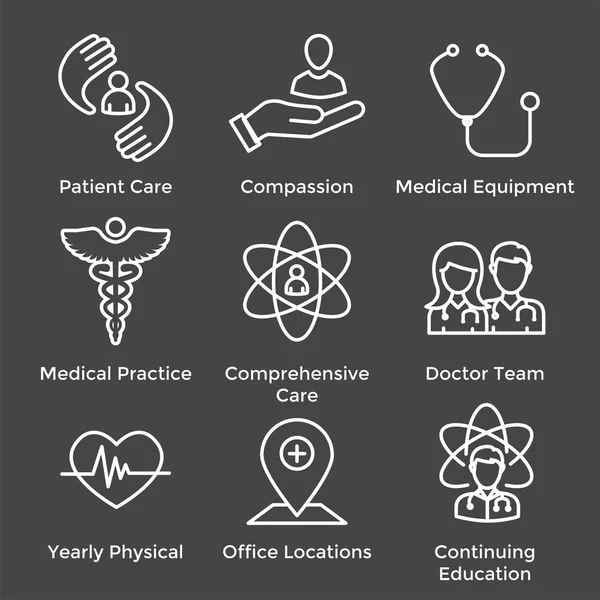 Läkare Care Ikon Set med medicinsk, patient och hälsovård, etc. — Stock vektor