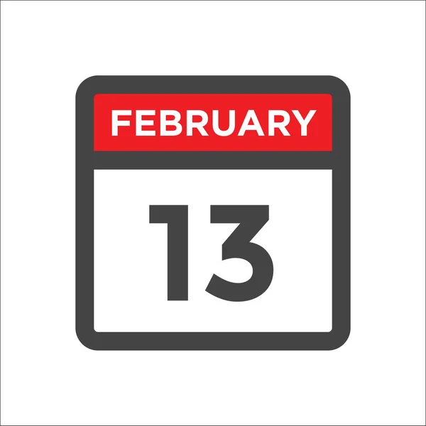 13 Φεβρουαρίου εικονίδιο ημερολογίου με την ημέρα του μήνα — Διανυσματικό Αρχείο