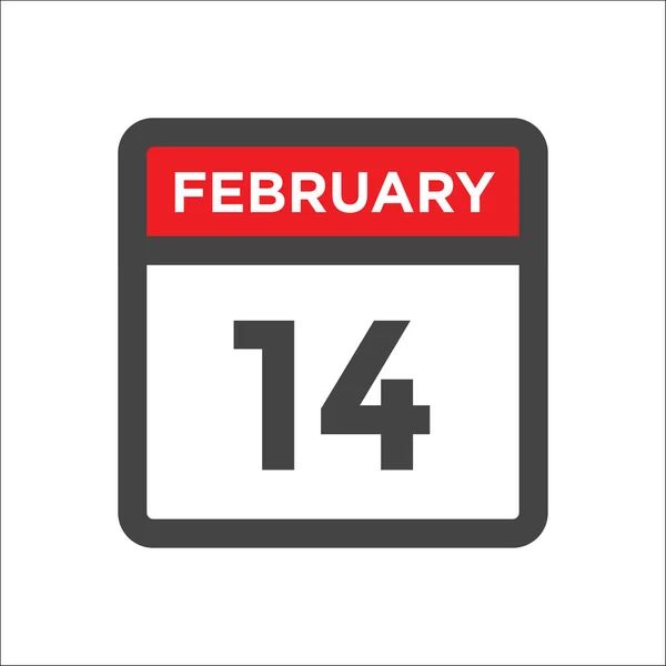 14 Φεβρουαρίου εικονίδιο ημερολογίου με την ημέρα του μήνα — Διανυσματικό Αρχείο