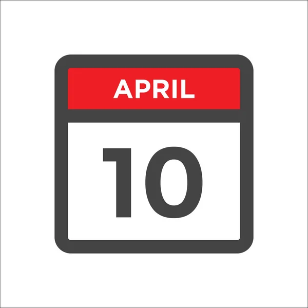 10. April Kalendersymbol mit Tag des Monats — Stockvektor