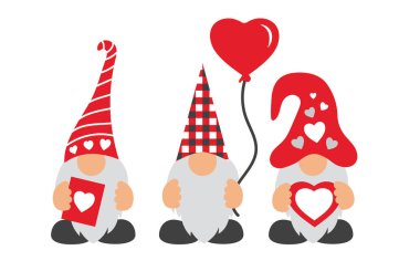 Valentines Day Gnomes with hat, balloon, & hearts clipart