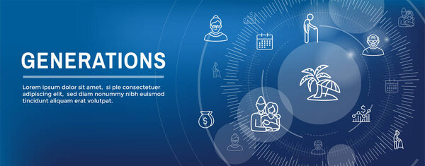 Поколения стареют Web Header баннер и набор иконок
