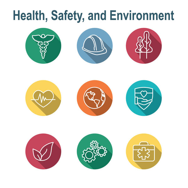 Health Safety & Environment Icon Set  with medical, safety, and leaves icons