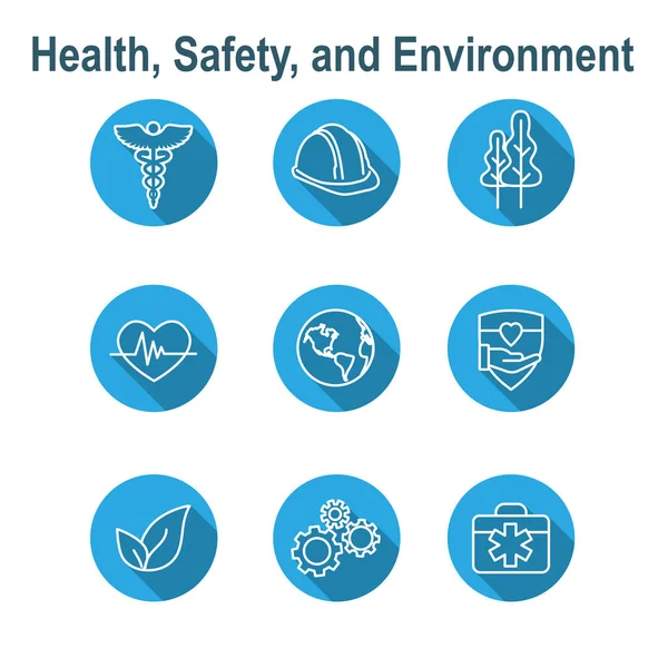 Salud Seguridad Medio Ambiente Icono Conjunto Con Médicos Seguridad Deja — Archivo Imágenes Vectoriales