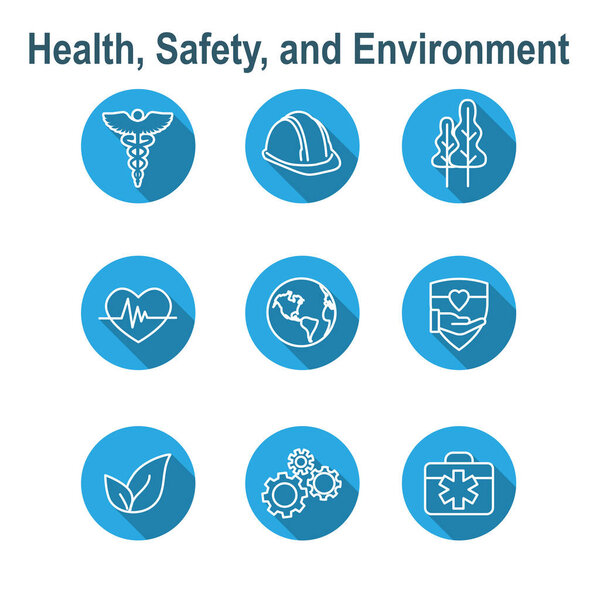 Health Safety & Environment Icon Set  with medical, safety, and leaves icons