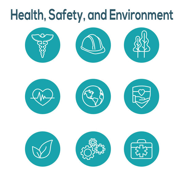 Health Safety & Environment Icon Set  with medical, safety, and leaves icons