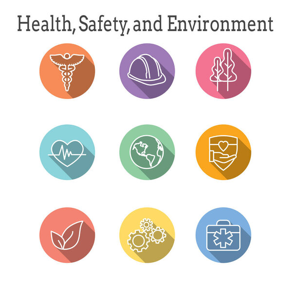 Health Safety & Environment Icon Set  with medical, safety, and leaves icons