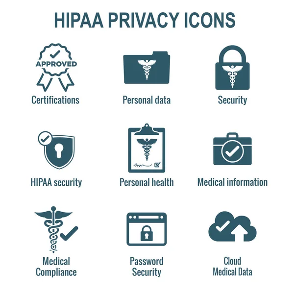 Conjunto Iconos Cumplimiento Hipaa Imagen Hippa Que Implica Privacidad Médica — Vector de stock