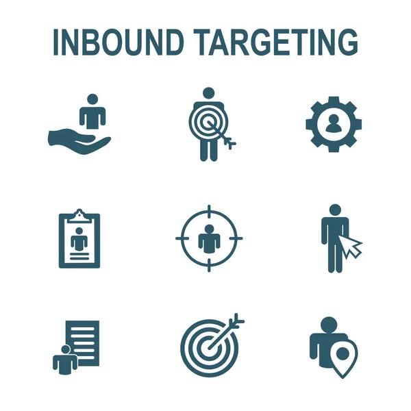 Inbound Marketing Icons Στόχο Εικόνες Για Δείξει Τους Αγοραστές Και — Διανυσματικό Αρχείο