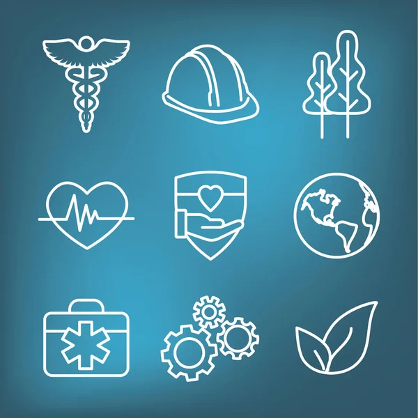 Saúde Segurança Meio Ambiente Icon Set Com Ícones Médicos Segurança — Vetor de Stock