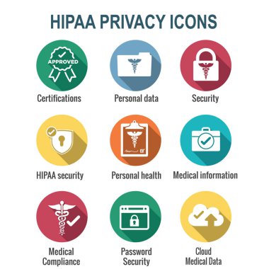HIPAA Uyum simgesi seti - tıbbi mahremiyet içeren hippa resmi