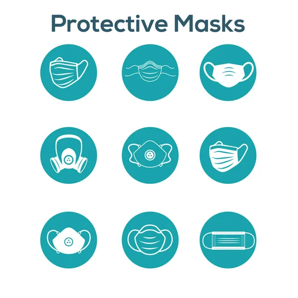 Szanitáció Védelem Facemask Ppe Ikon Készlet Légzőszervi Maszk — Stock Vector
