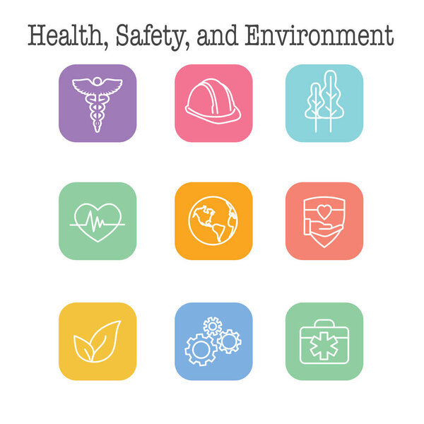 Health Safety & Environment Icon Set  with medical, safety, and leaves icons