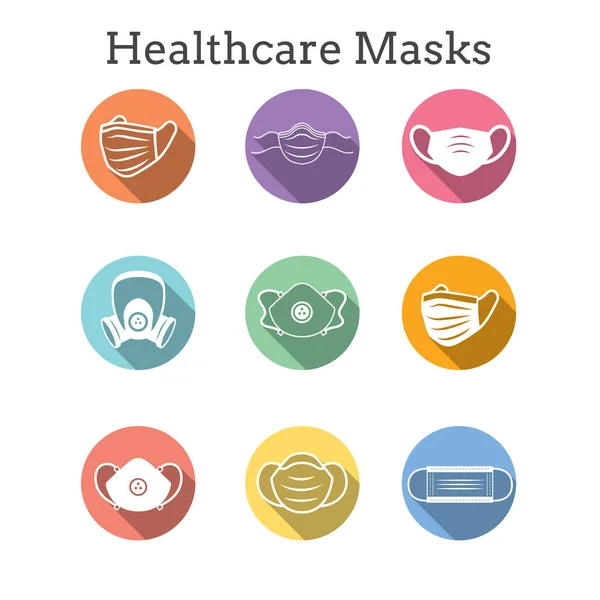 Mascarilla Sanitaria Protección Ppe Icono Conjunto Con Mascarillas Respiratorias — Vector de stock