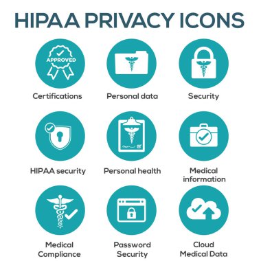 HIPAA Uyum simgesi seti - tıbbi mahremiyet içeren hippa resmi