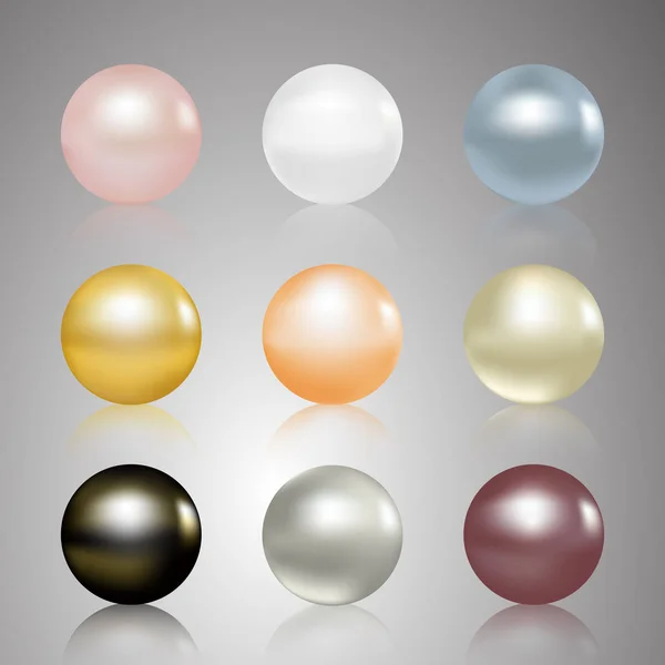 Pearls set. Beautiful shiny natural pearls. — Stock Vector